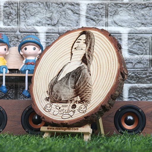 Himalayan Wooden Slice Photo Engraved Frame | Keep Smiling