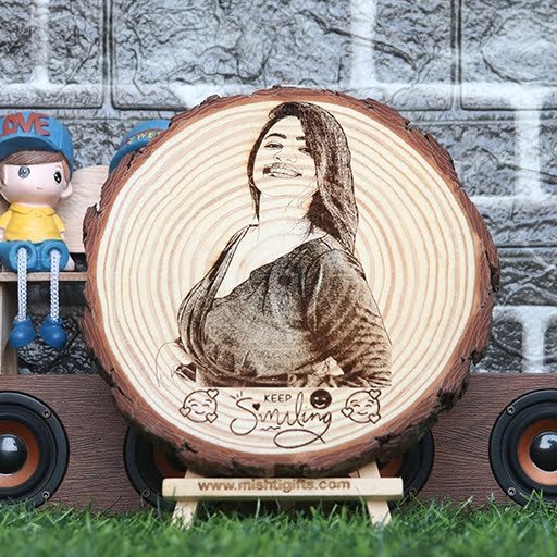 Himalayan Wooden Slice Photo Engraved Frame | Keep Smiling