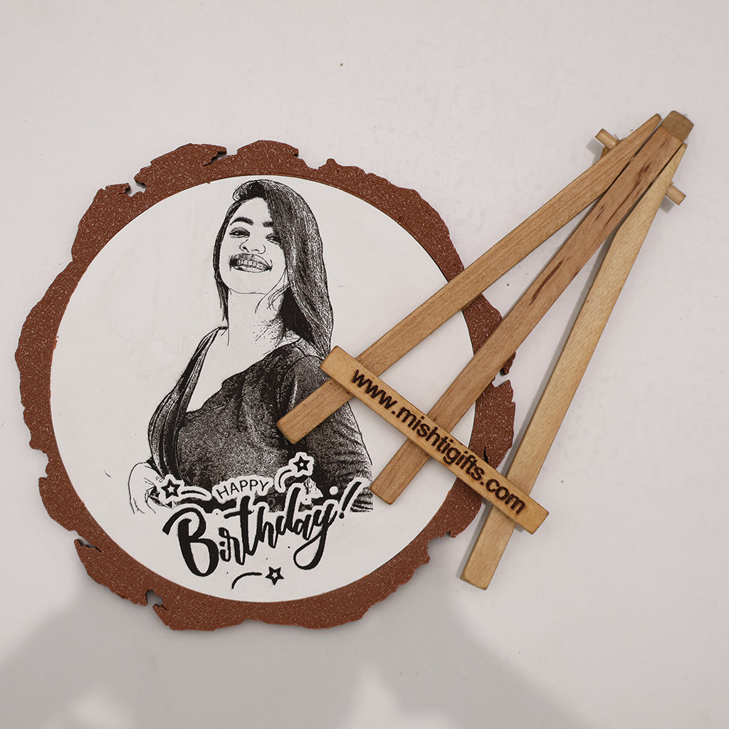 Artificial Wooden Engraved Plaque with 3D printed bark for Happy Birthday