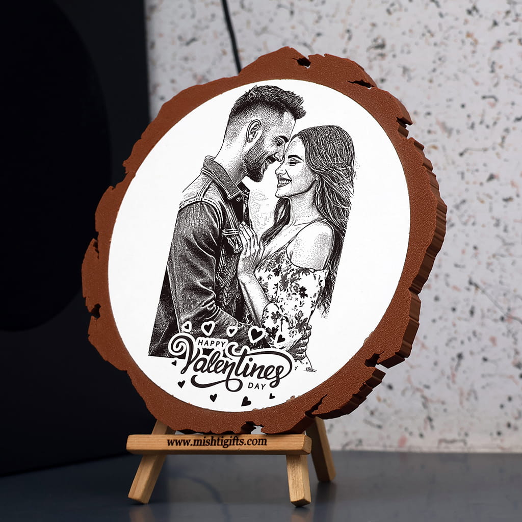 Artificial Wooden Engraved Plaque with 3D printed bark | Valentine's day
