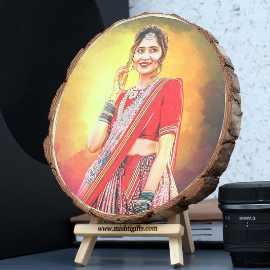 Digital Oil Painting Printed Wooden Slice Photo Frame