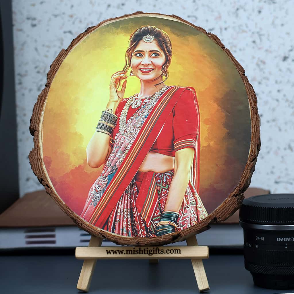 Digital Oil Painting Printed Wooden Slice Photo Frame