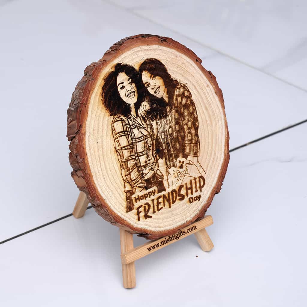 Friendship Day Himalayan Natural Wooden Slice Engraved Frame