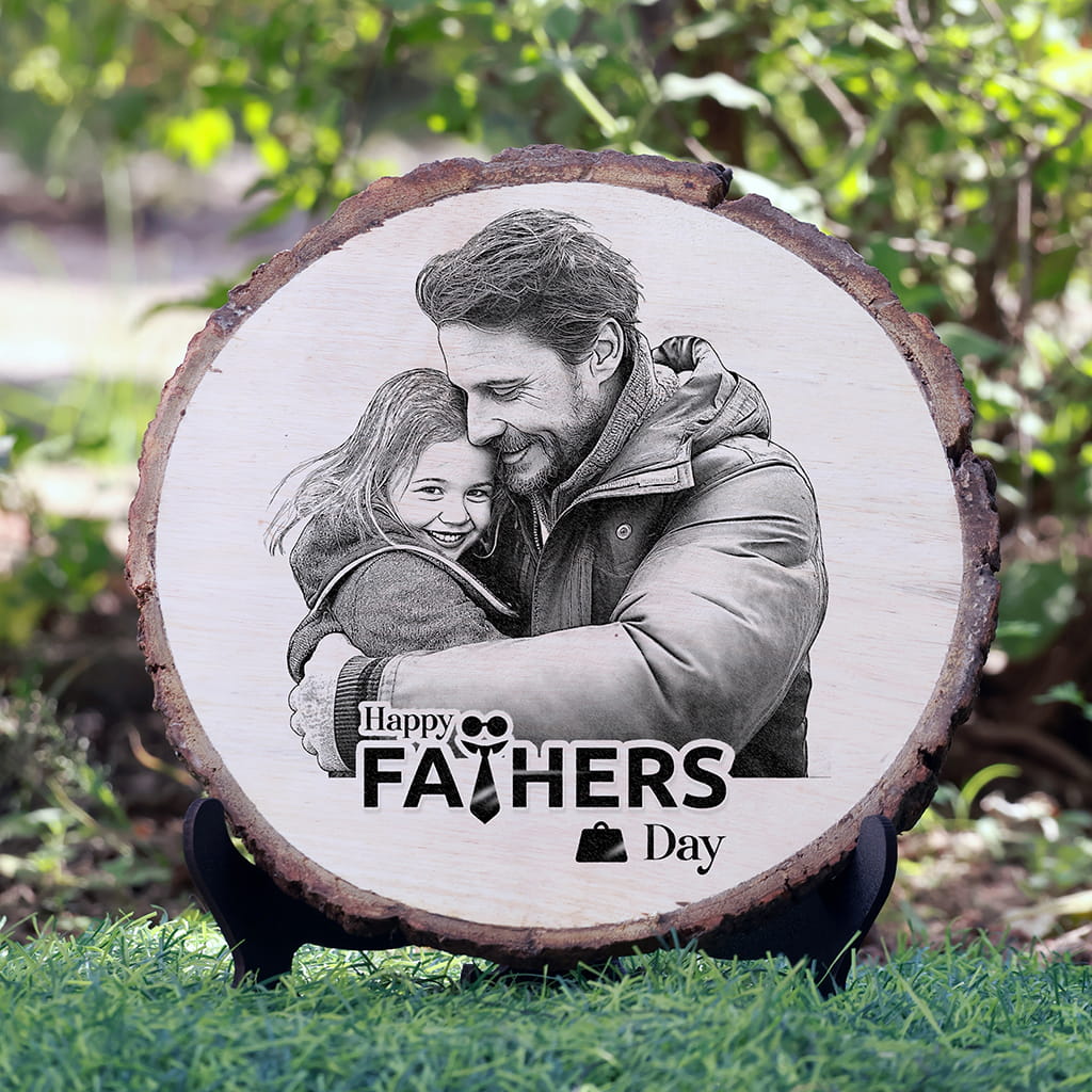 Natural Wooden Engraved Plaque with bark | Father's Day Special