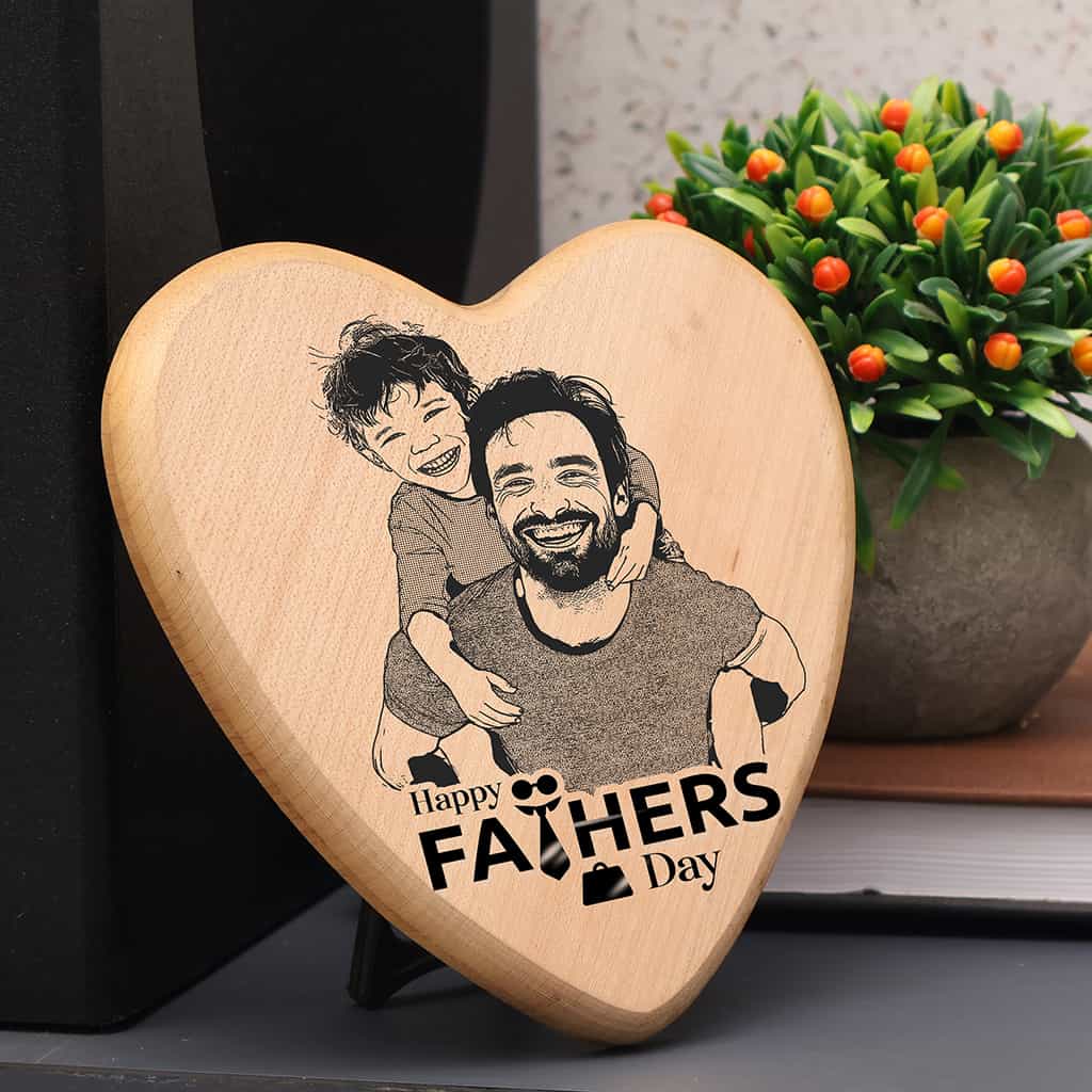 Heart Shape Wooden Engraved Photo Frame - Father's Day special