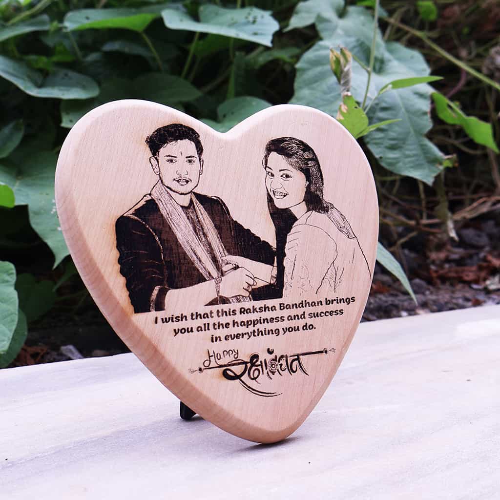 Heart Shape Wooden Engraved Photo Frame - RakshaBandhan