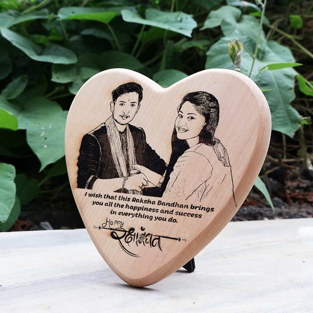 Heart Shape Wooden Engraved Photo Frame - RakshaBandhan