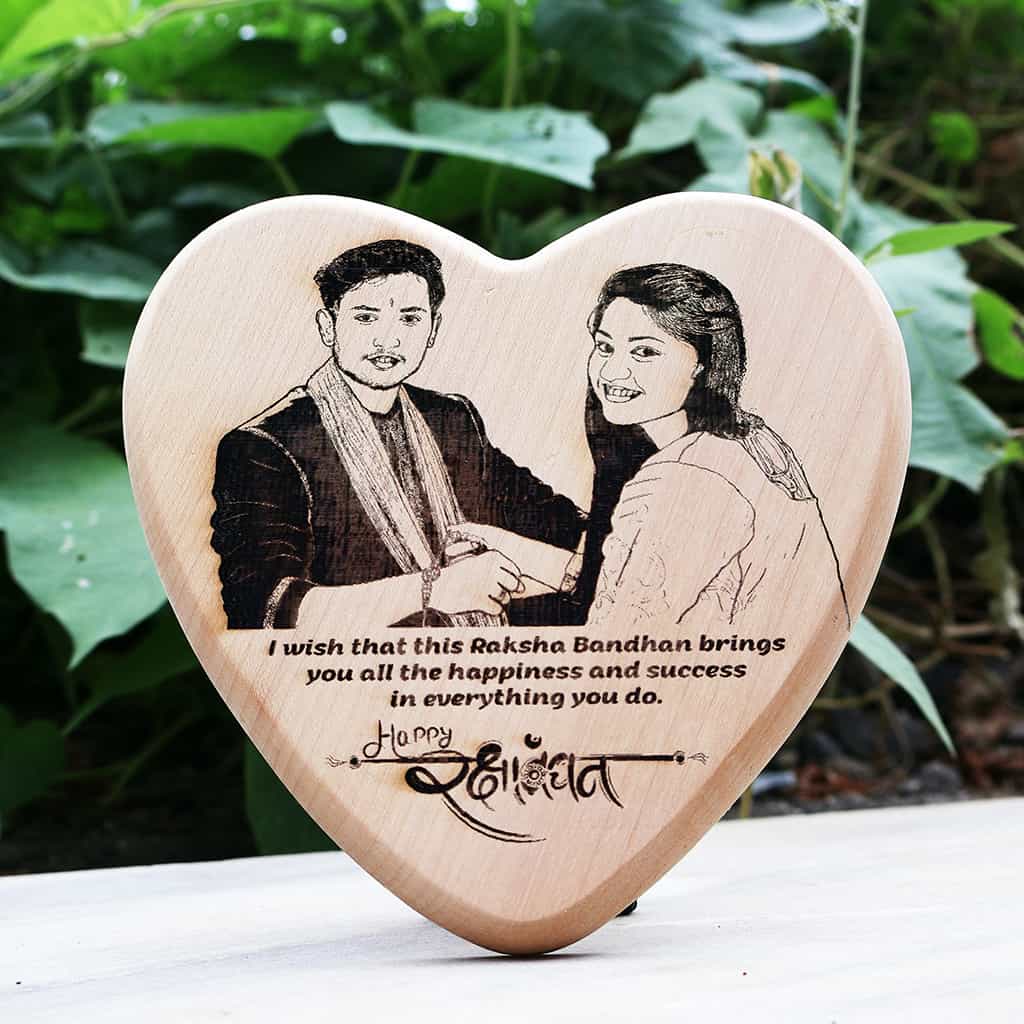 Heart Shape Wooden Engraved Photo Frame - RakshaBandhan