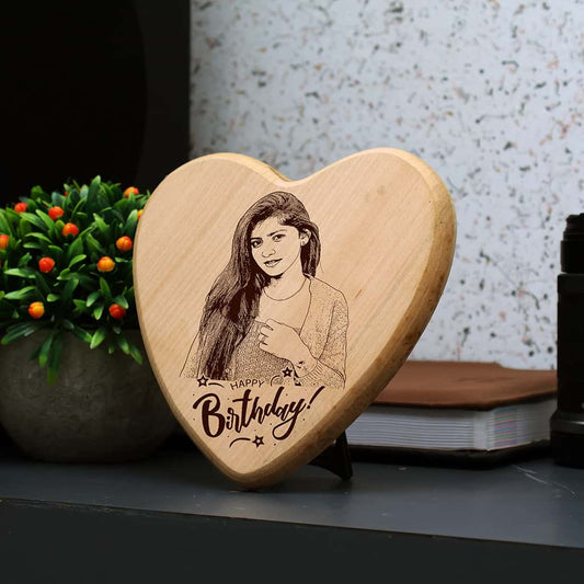 Heart shape Wooden Engraved Photo Frame for Happy Birthday