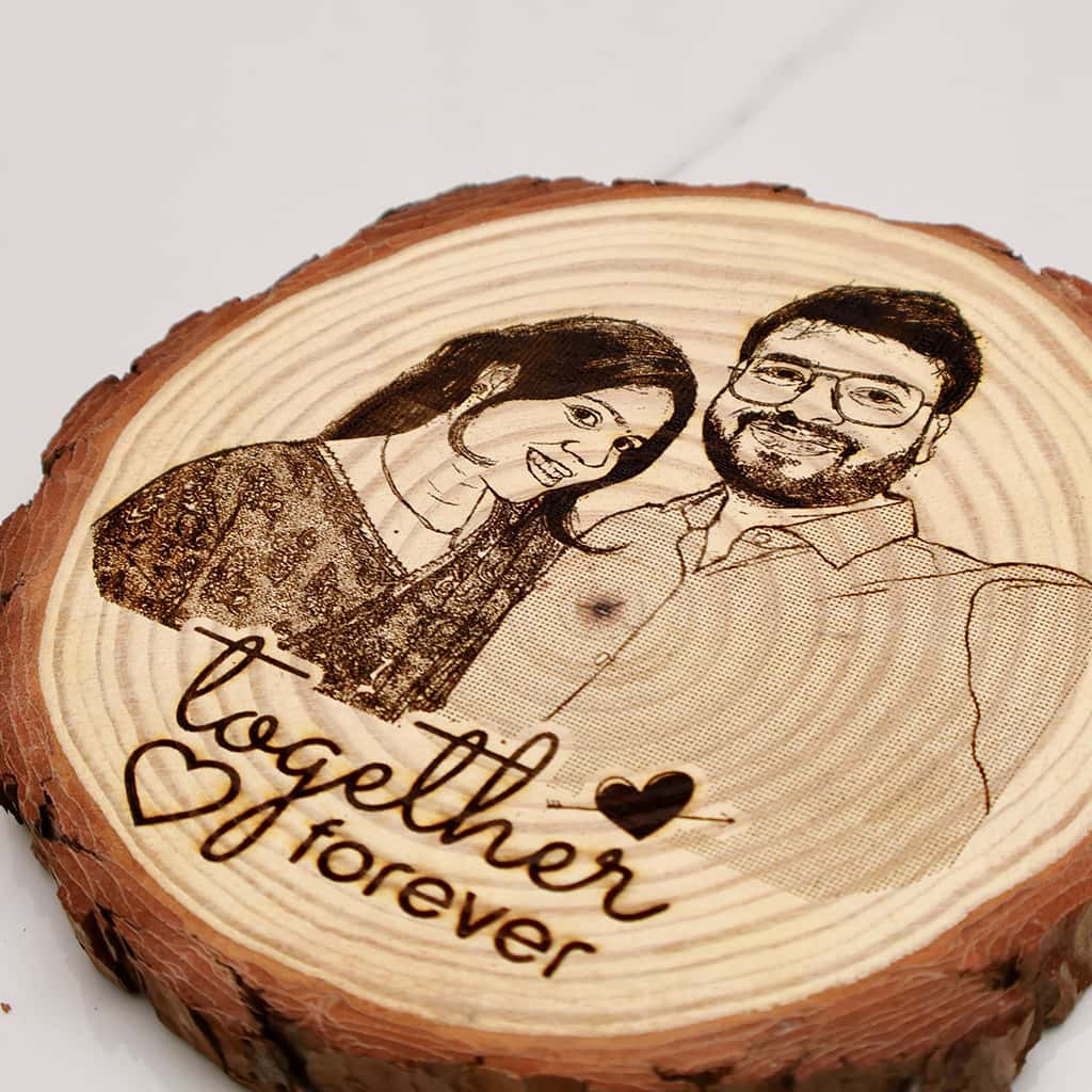 Himalayan Natural Wooden Slice Photo Engraved Frame | Togher Forever