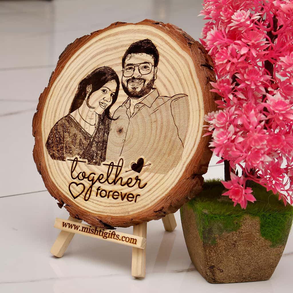 Himalayan Natural Wooden Slice Photo Engraved Frame | Togher Forever