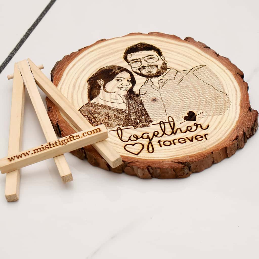 Himalayan Natural Wooden Slice Photo Engraved Frame | Togher Forever