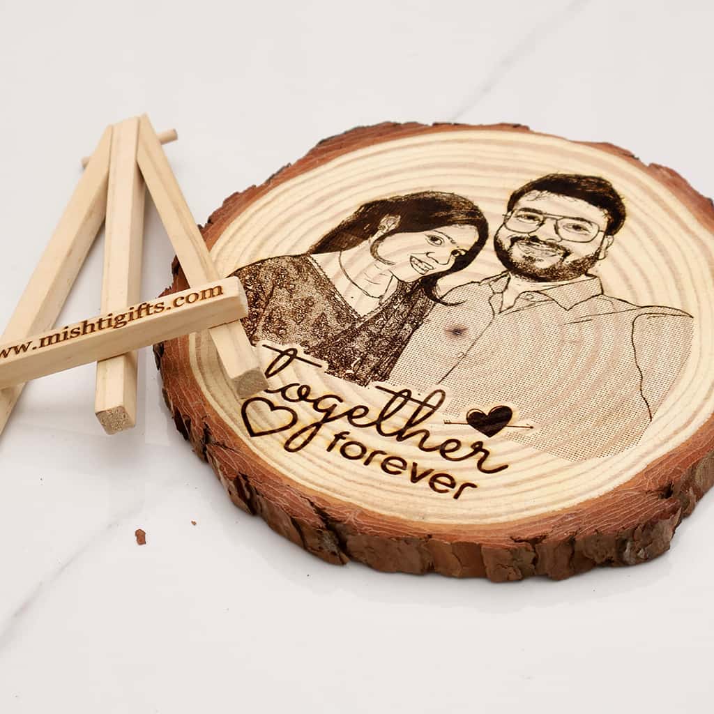 Himalayan Natural Wooden Slice Photo Engraved Frame | Togher Forever