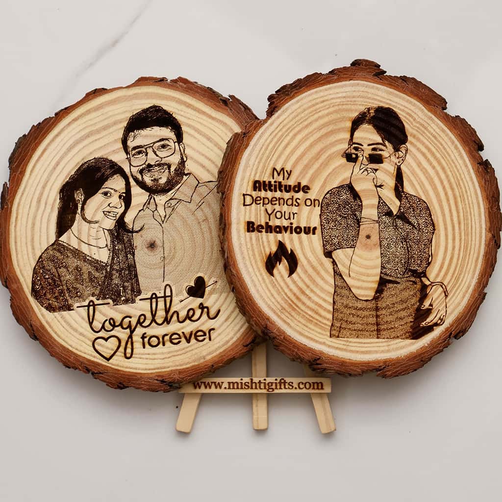 Himalayan Natural Wooden Slice Photo Engraved Frame | Togher Forever