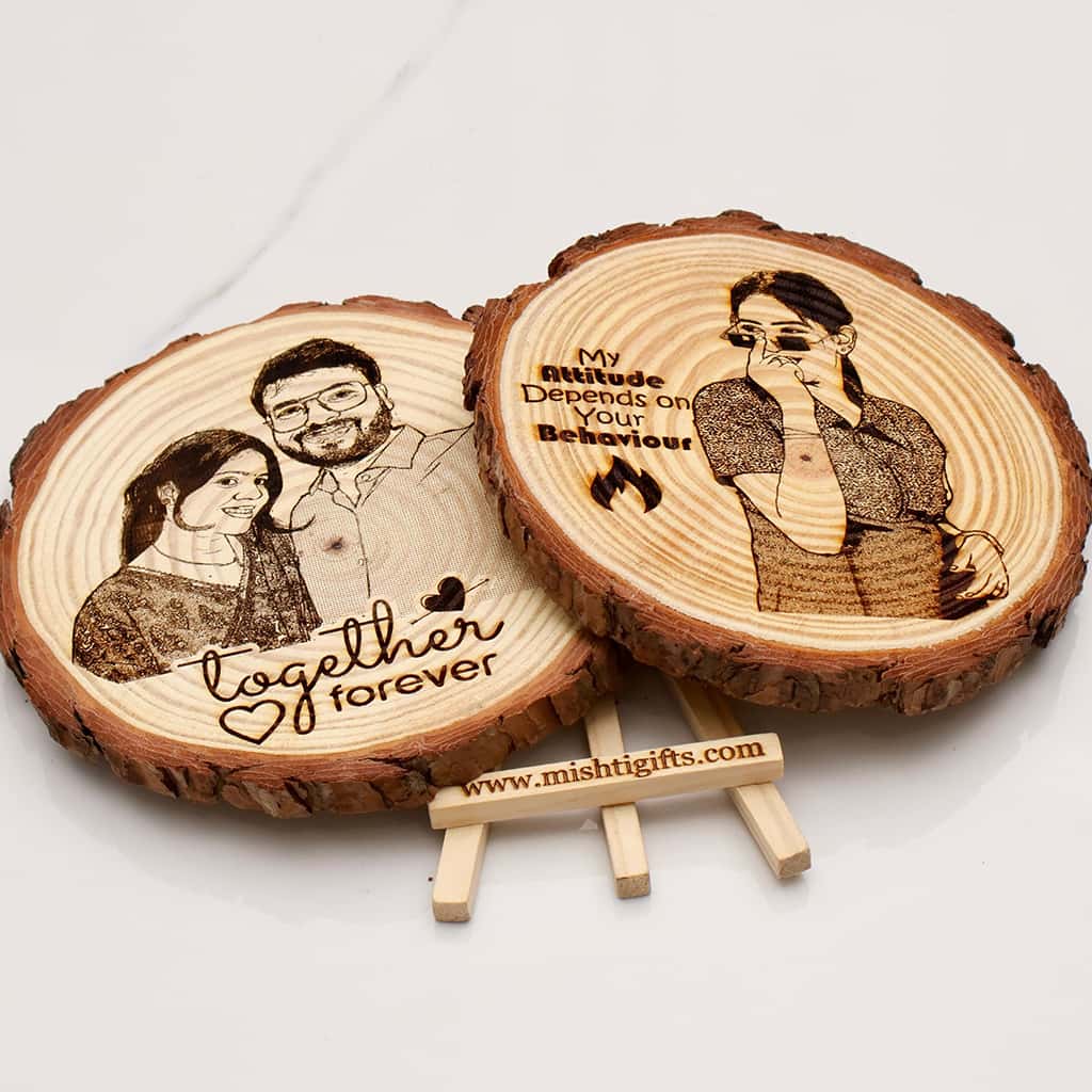 Himalayan Natural Wooden Slice Photo Engraved Frame | Togher Forever