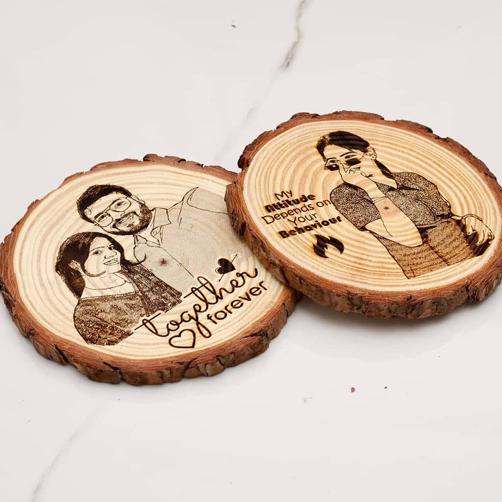 Himalayan Natural Wooden Slice Photo Engraved Frame | Togher Forever