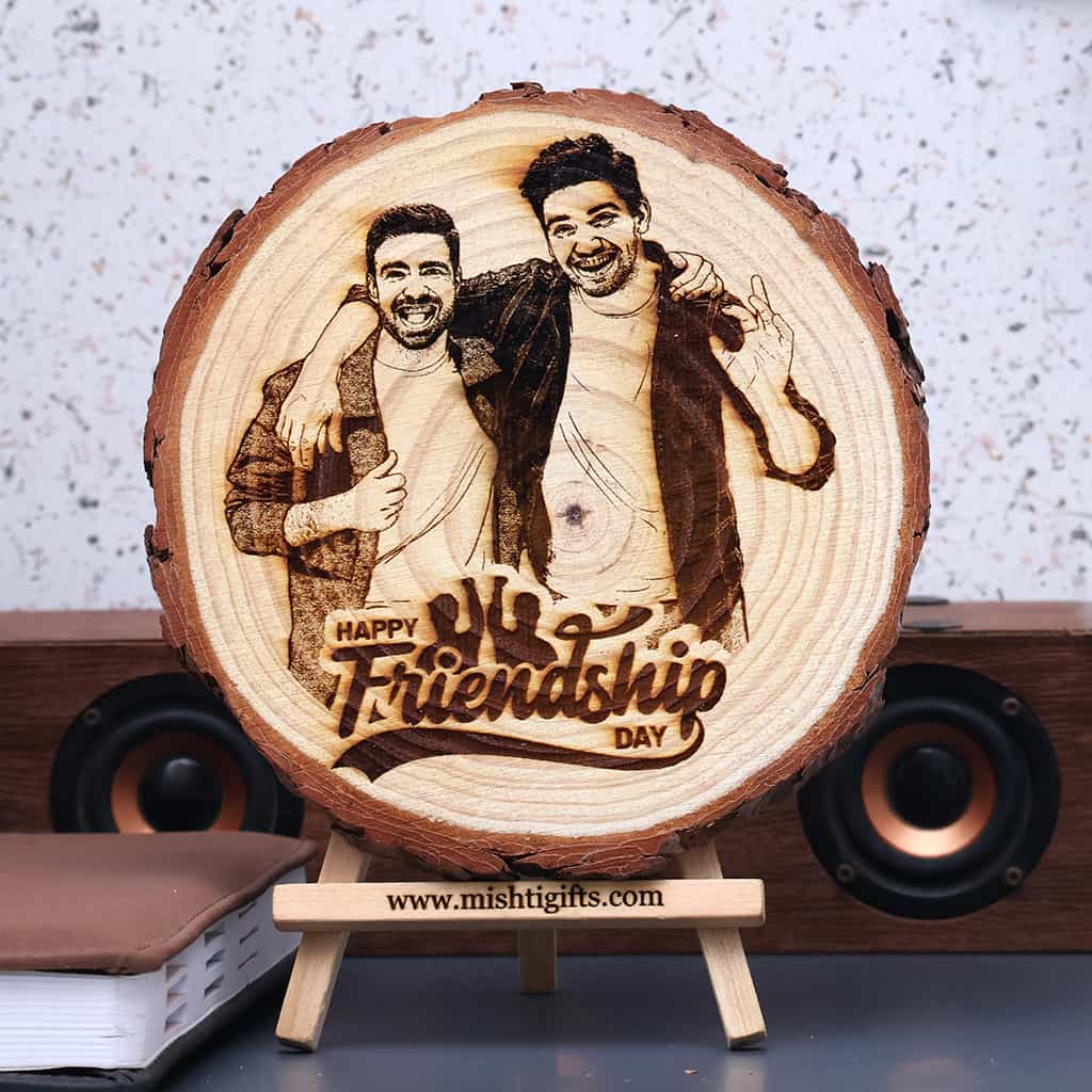 Himalayan Natural Wooden Slice Engraved Frame - Friendship Day
