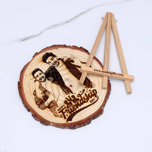 Himalayan Natural Wooden Slice Engraved Frame - Friendship Day