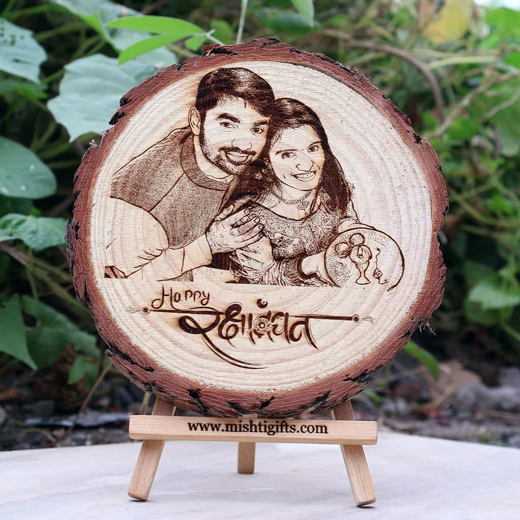 RakshaBandhan Gift Combo with Wooden Slice and Rakhi