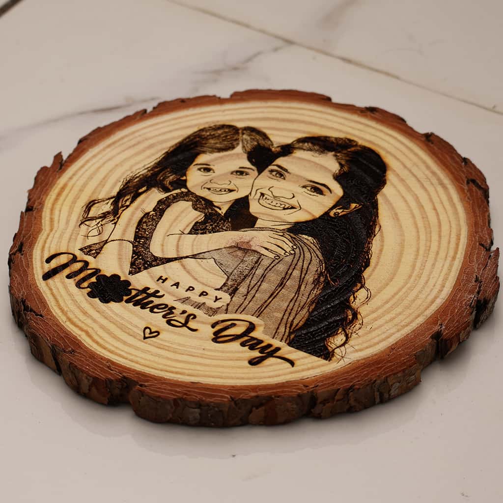 Himalayan Natural Wooden Slice Engraved Photo Frame For Mother's Day