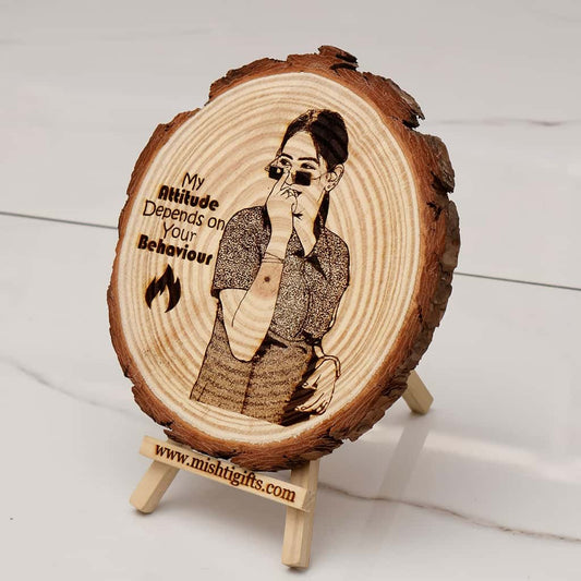 Himalayan Natural Wooden Slice Photo Engraved Frame