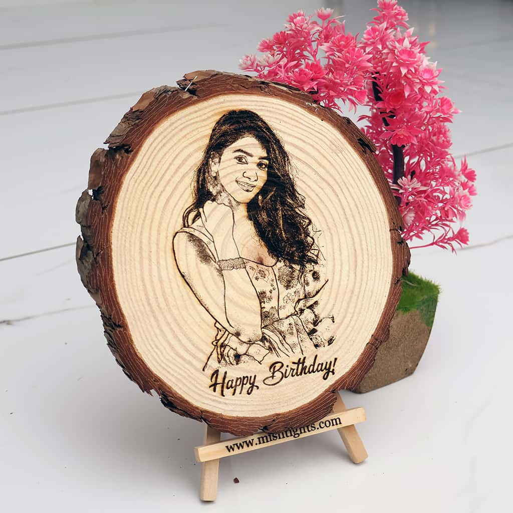 Himalayan Wooden Slice Photo Engraved Frame – Happy Birthday
