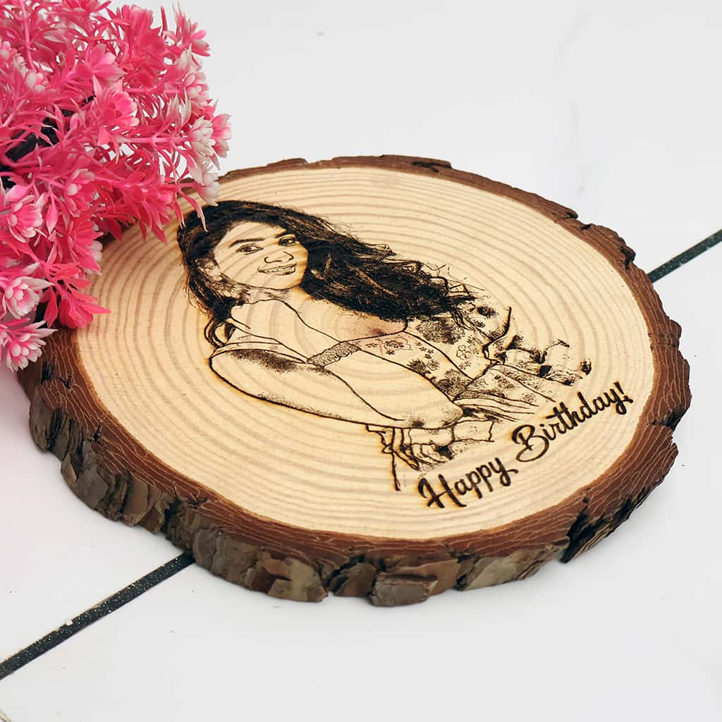 Himalayan Wooden Slice Photo Engraved Frame – Happy Birthday