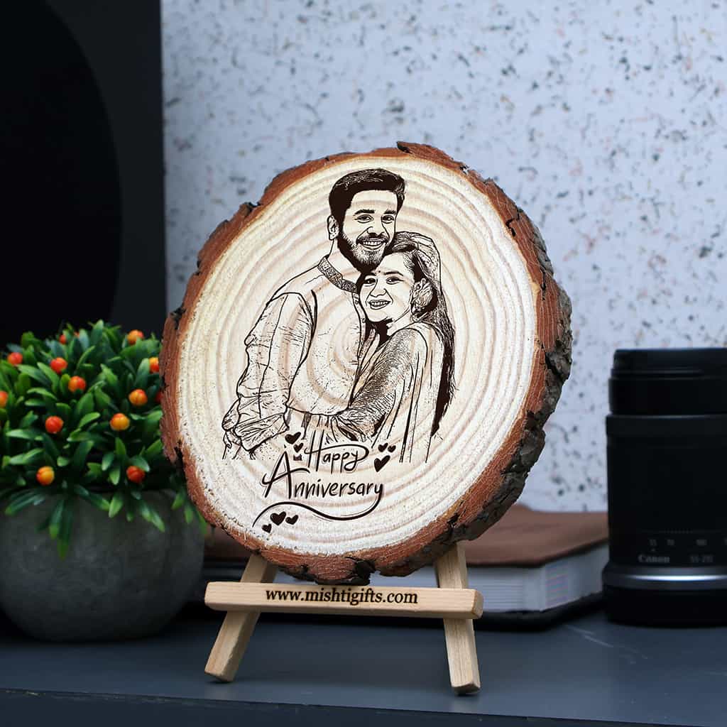 Personalized Wooden Slice Photo Frame – Wedding Anniversary