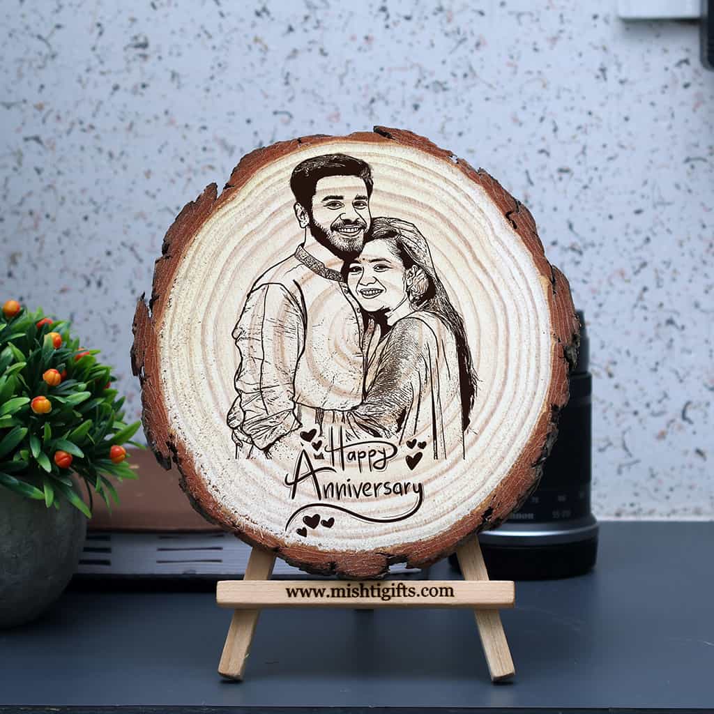 Personalized Wooden Slice Photo Frame – Wedding Anniversary