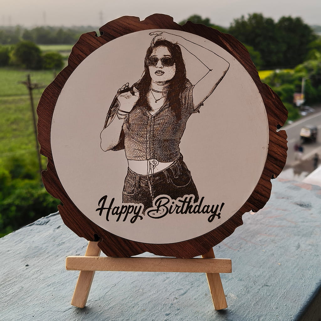 Artificial Wooden Engraved Plaque Photo Frame with bark