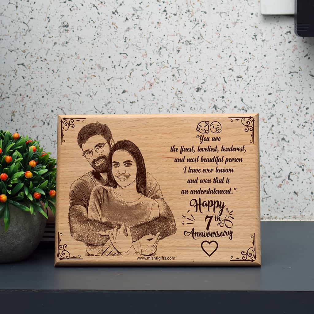 Laser Engraved Wooden photo frame for Happy Anniversary