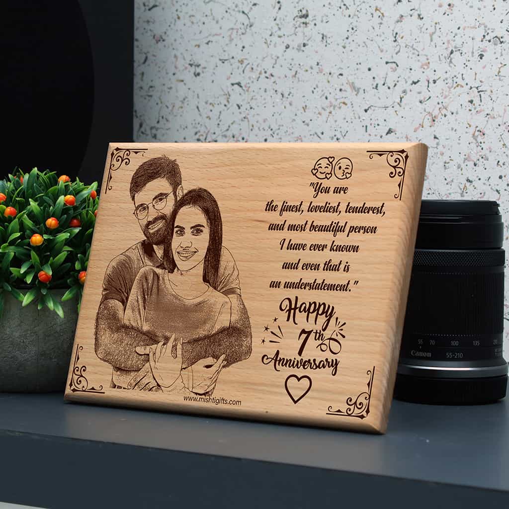 Laser Engraved Wooden photo frame for Happy Anniversary