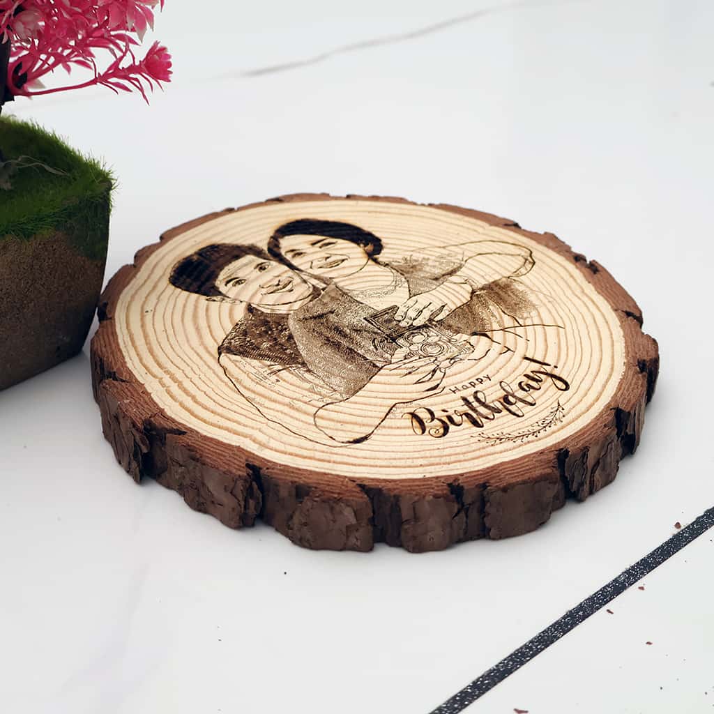 Natural Himalayan Wooden Slice Photo Frame Gift for Birthday