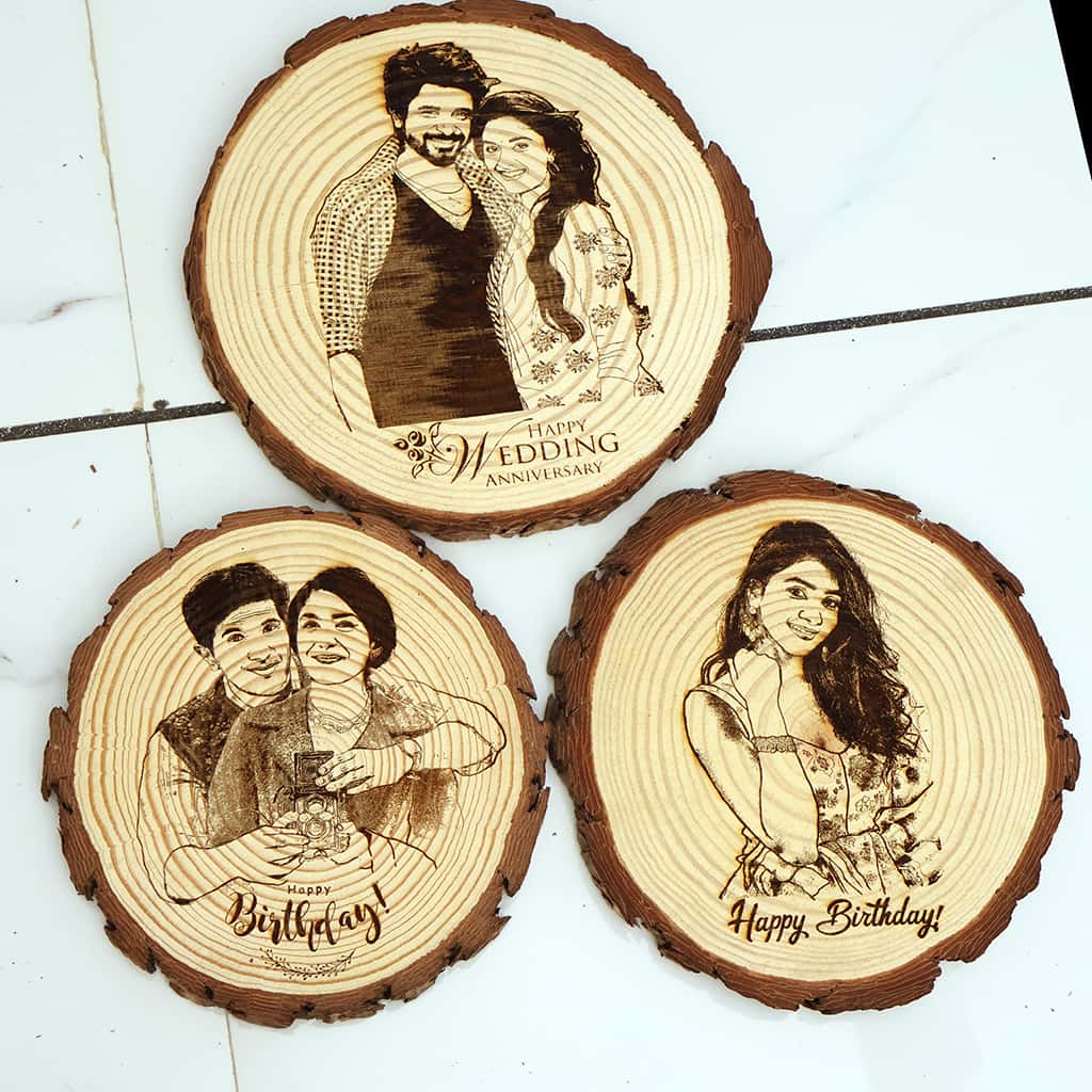 Himalayan Wooden Slice Photo Engraved Frame – Happy Birthday