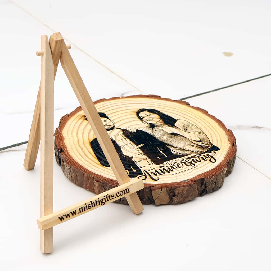 Personalized Wooden Slice Photo Frame – Wedding Anniversary