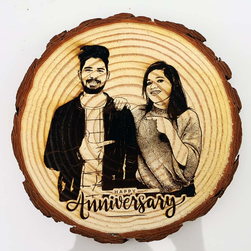 Personalized Wooden Slice Photo Frame – Wedding Anniversary