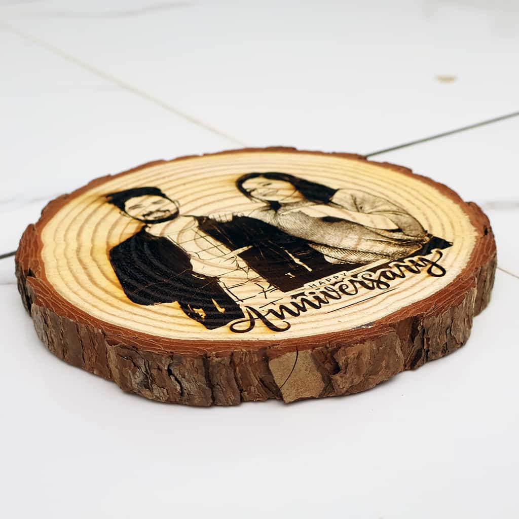 Personalized Wooden Slice Photo Frame – Wedding Anniversary