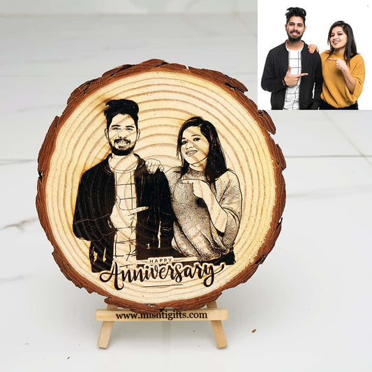 Personalized Wooden Slice Photo Frame – Wedding Anniversary