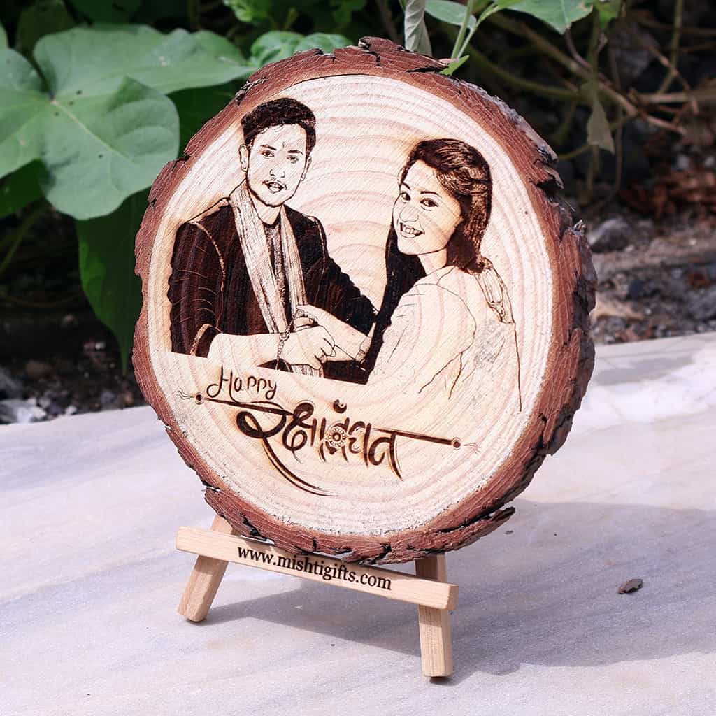 RakshaBandhan Natural Wooden Slice Engraved Photo Frame