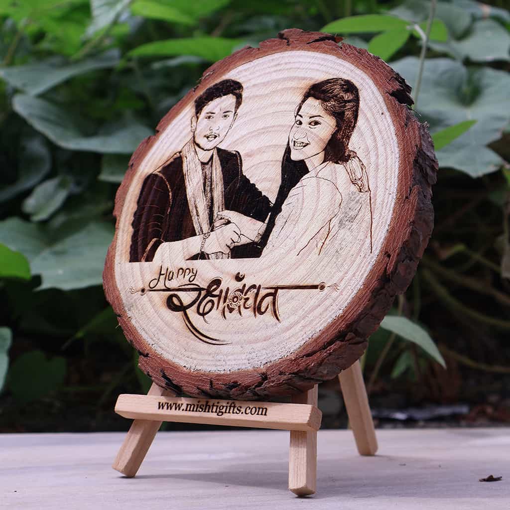 RakshaBandhan Gift Combo with Wooden Slice and Rakhi