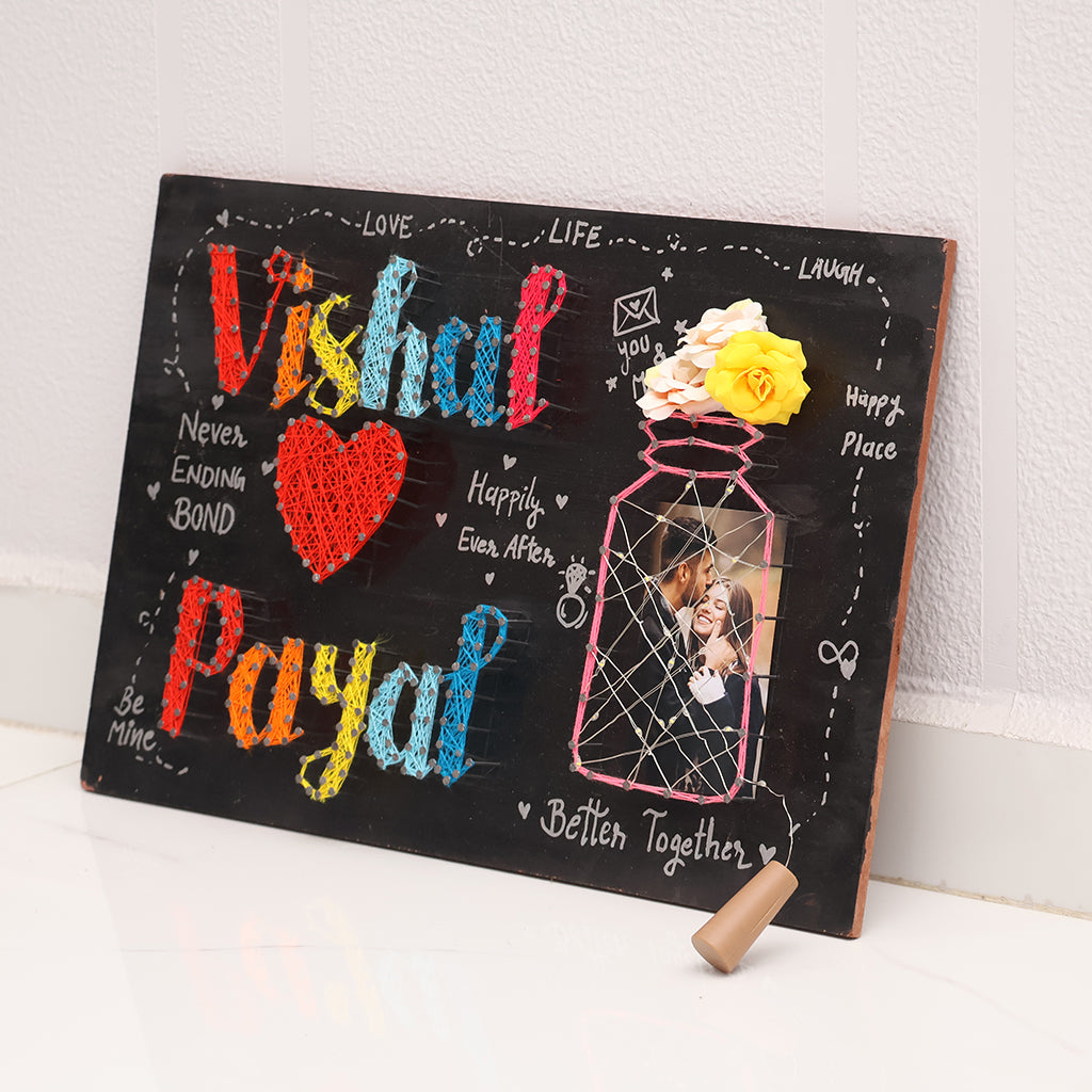 String Art Name Board for Couple with Photos and Names