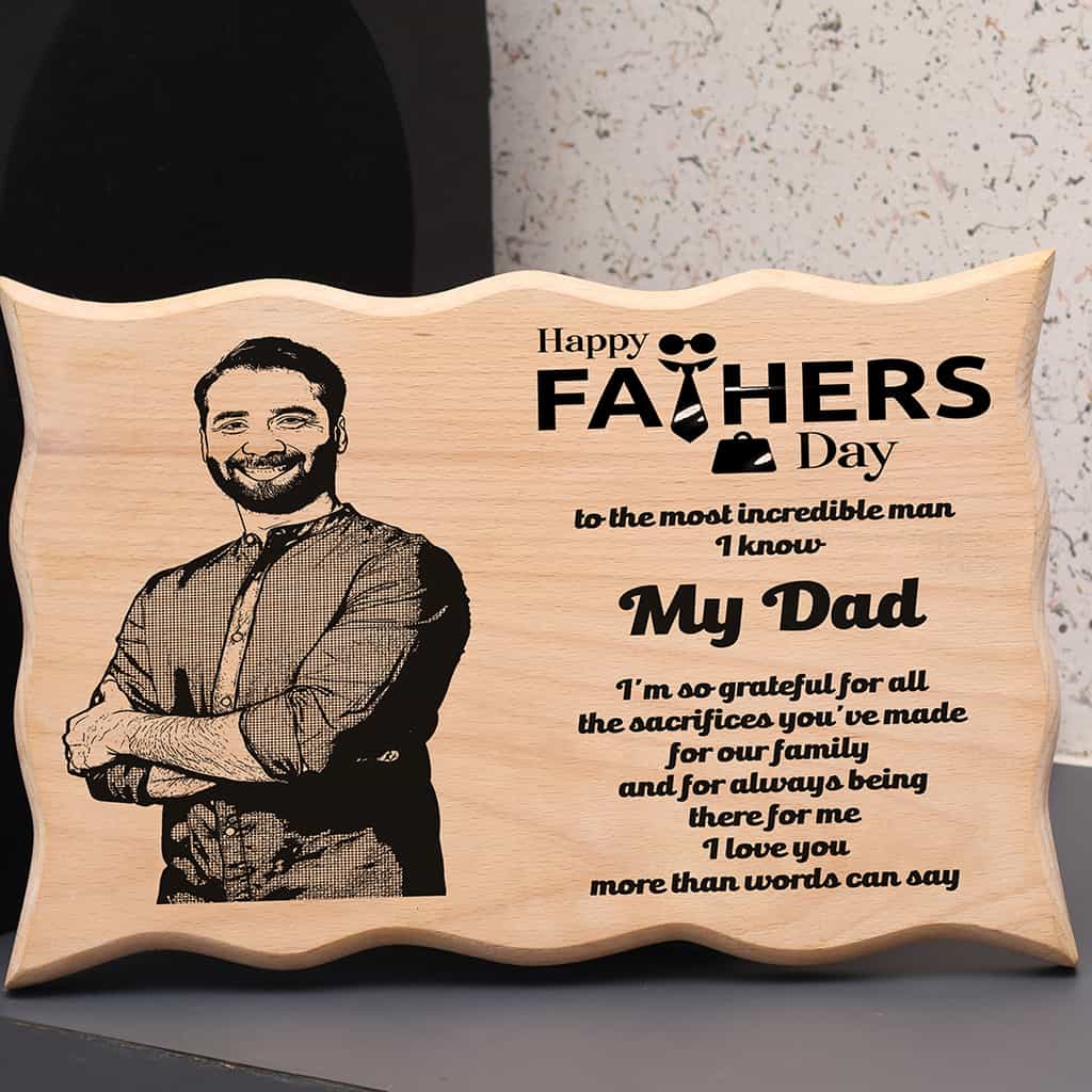 Wave Shape Wooden Engraved Photo Frame - Father's Day special
