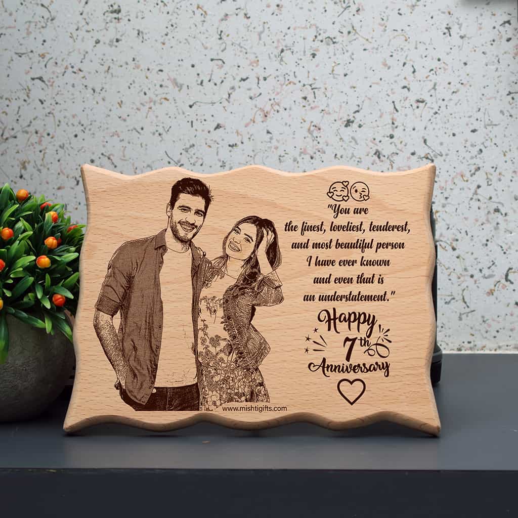 Laser Engraved Wave shape Wooden photo frame for Happy Anniversary