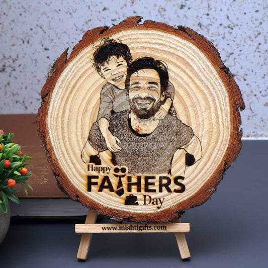Wooden Slice Engraved Photo Frame for Father Day