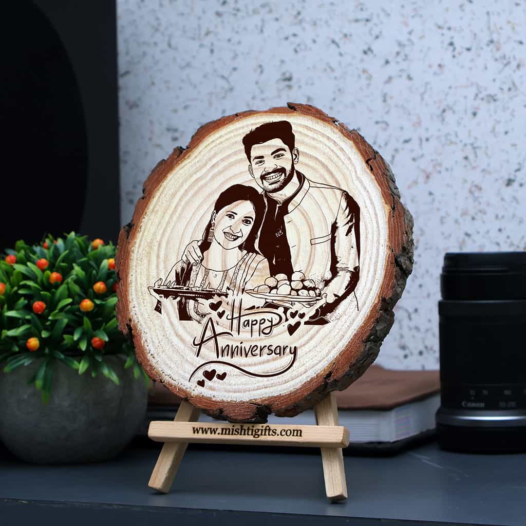 Personalized Wooden Slice Photo Frame – Wedding Anniversary