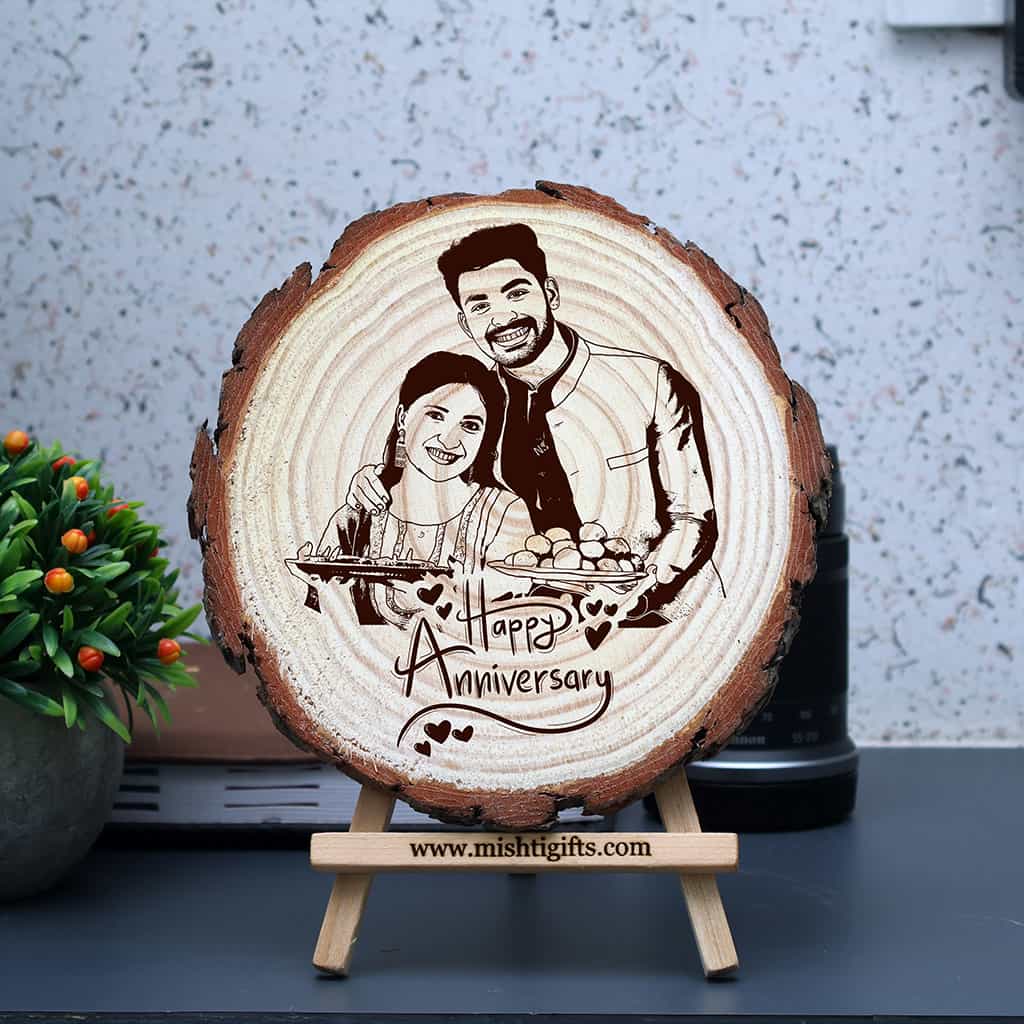 Personalized Wooden Slice Photo Frame – Wedding Anniversary