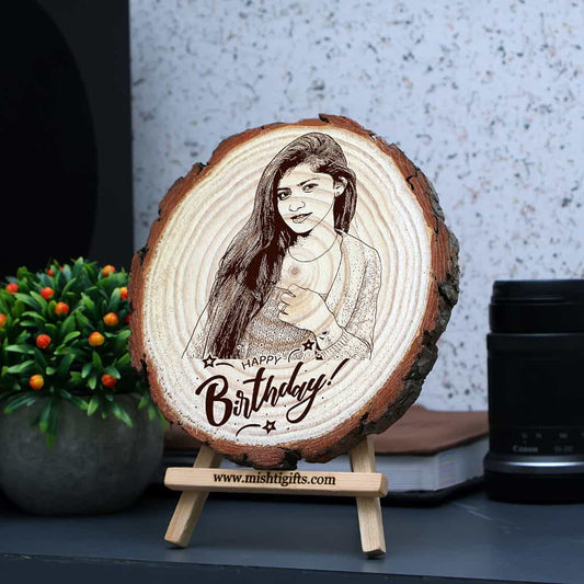 Himalayan Wooden Slice Photo Engraved Frame – Happy Birthday