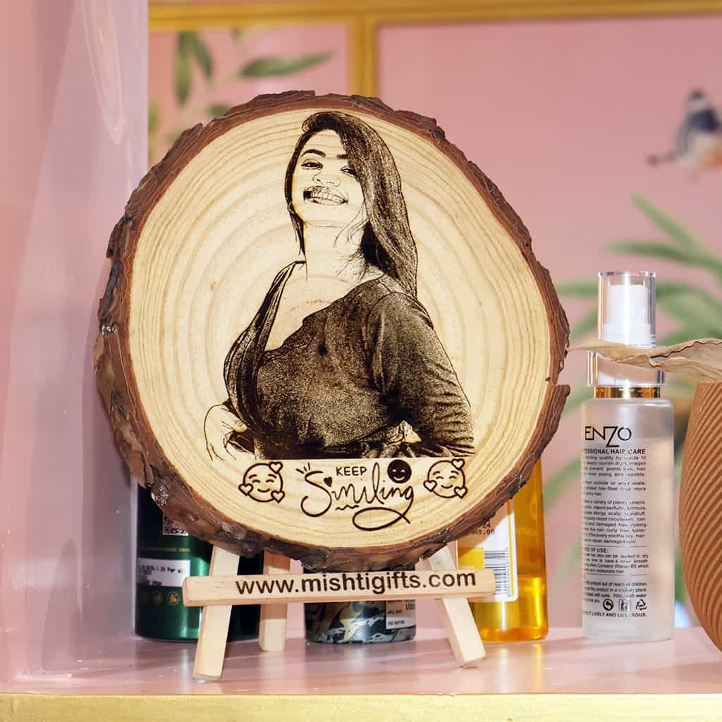 Himalayan Wooden Slice Photo Engraved Frame | Keep Smiling