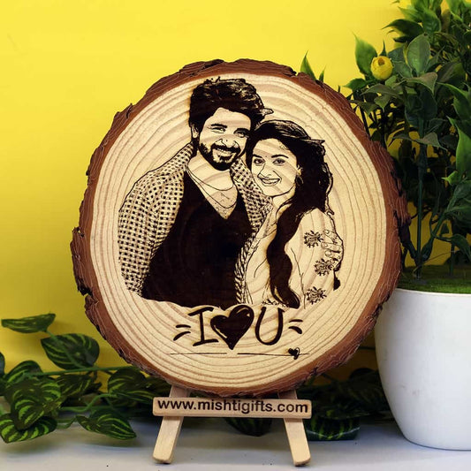 Himalayan Wooden Slice Photo Engraved Frame | Love You