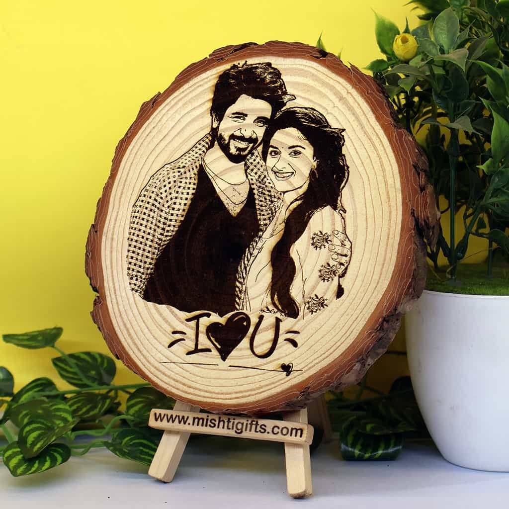 Himalayan Wooden Slice Photo Engraved Frame | Love You